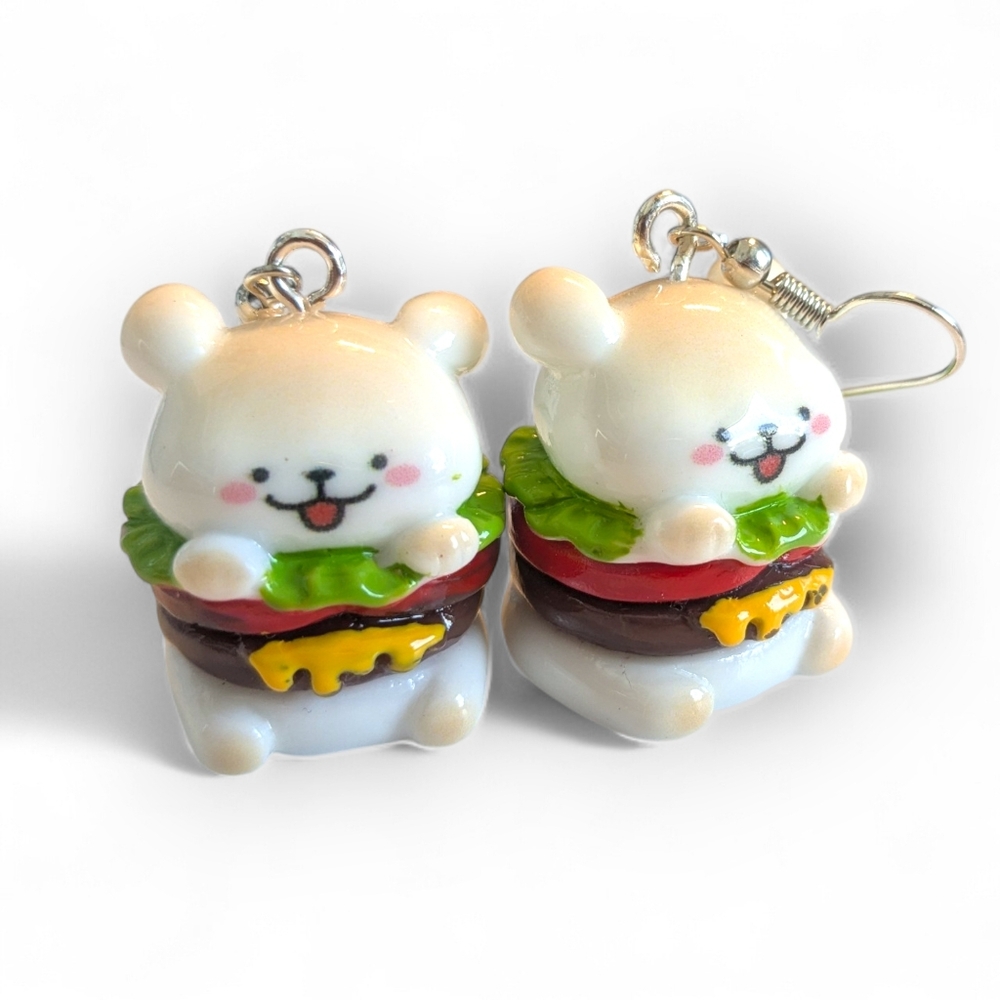 Handmade Bear Burger Earrings - Picture 2 of 2